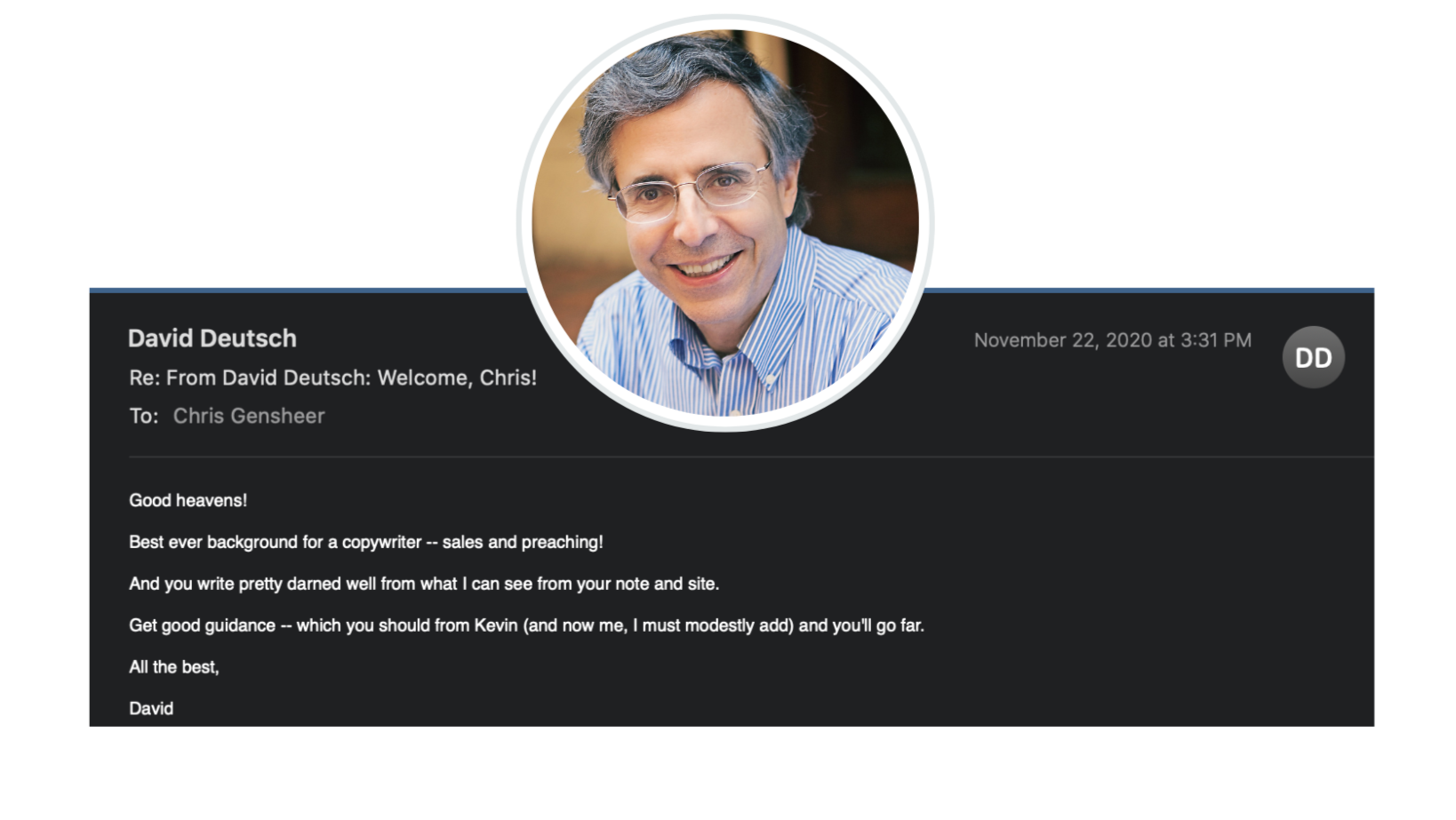 Copywriting legend David Deutsch wrote about Chris Gensheer and his background as a pastor and sales professional